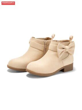 Girls Suede Ankle Boots Low Chunky Heel Bow Zipper Booties